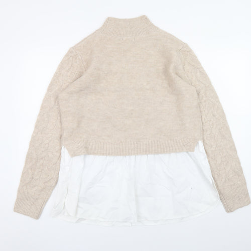 New Look Women's Beige High Neck Cable-Knit Pullover Jumper UK 16