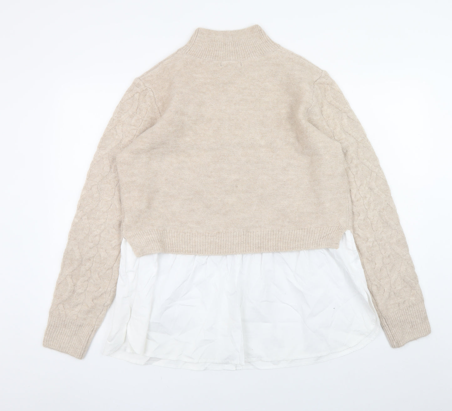 New Look Women's Beige High Neck Cable-Knit Pullover Jumper UK 16
