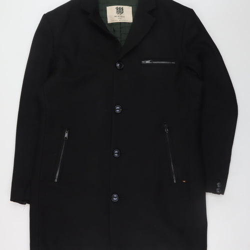 Bertoni Men’s Black Wool Blend Long Overcoat Size 54 (44in) Classic Style