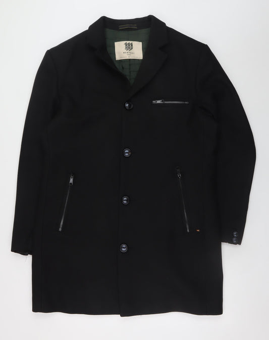 Bertoni Men’s Black Wool Blend Long Overcoat Size 54 (44in) Classic Style