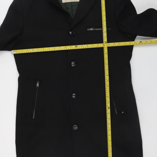 Bertoni Men’s Black Wool Blend Long Overcoat Size 54 (44in) Classic Style