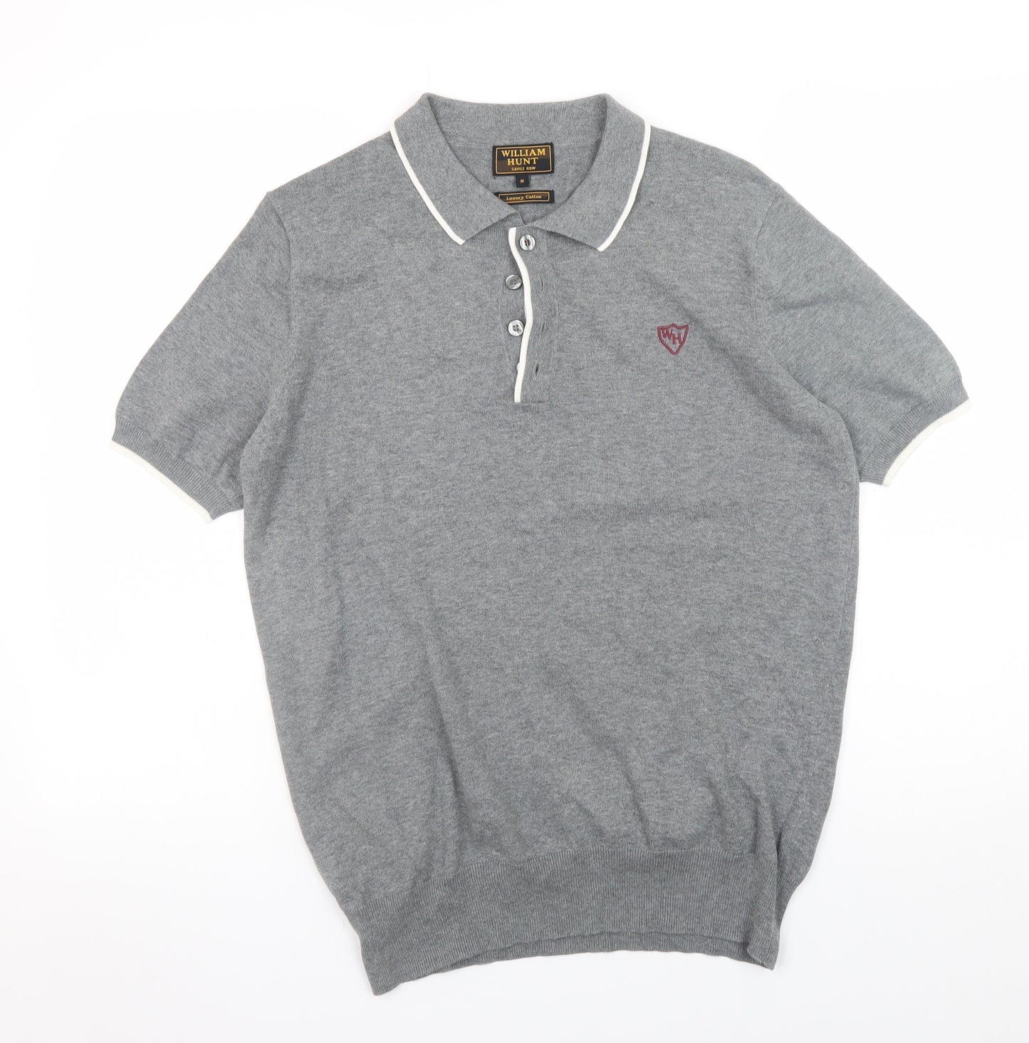 William Hunt Men's Grey Luxury Cotton Polo Shirt Size M