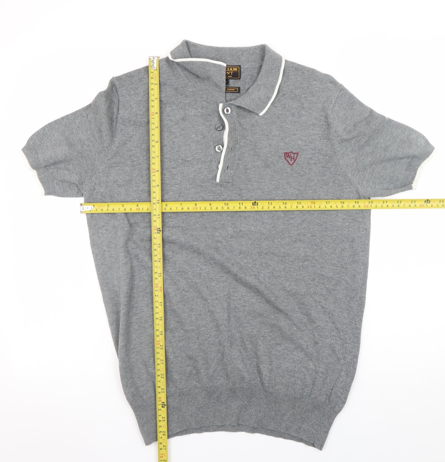 William Hunt Men's Grey Luxury Cotton Polo Shirt Size M