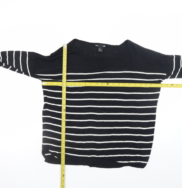 H&M Women’s Black White Striped Boat Neck Jumper Size 8