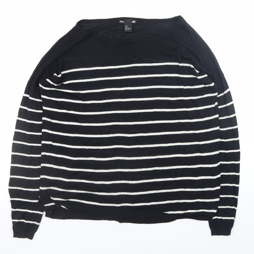 H&M Women’s Black White Striped Boat Neck Jumper Size 8