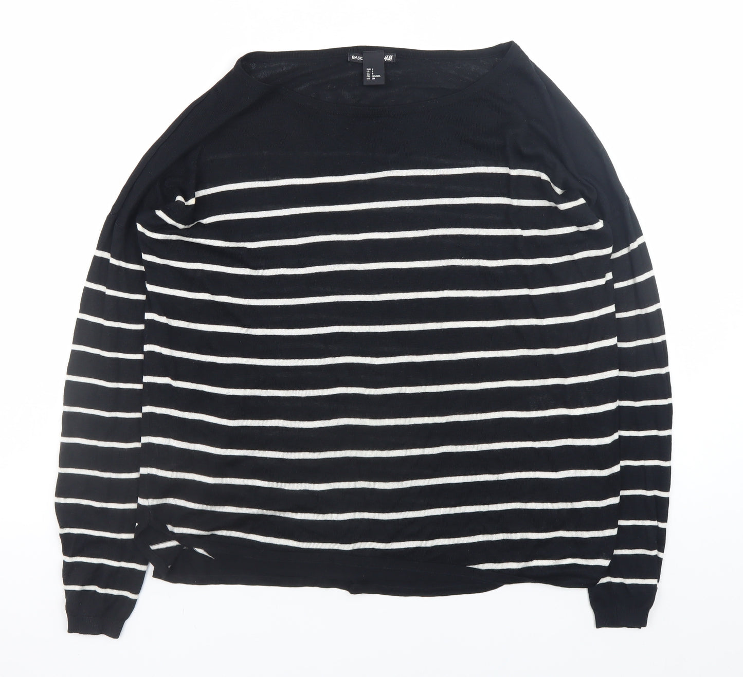 H&M Women’s Black White Striped Boat Neck Jumper Size 8