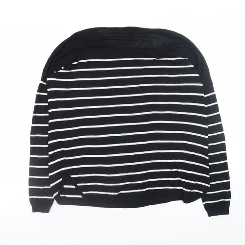 H&M Women’s Black White Striped Boat Neck Jumper Size 8