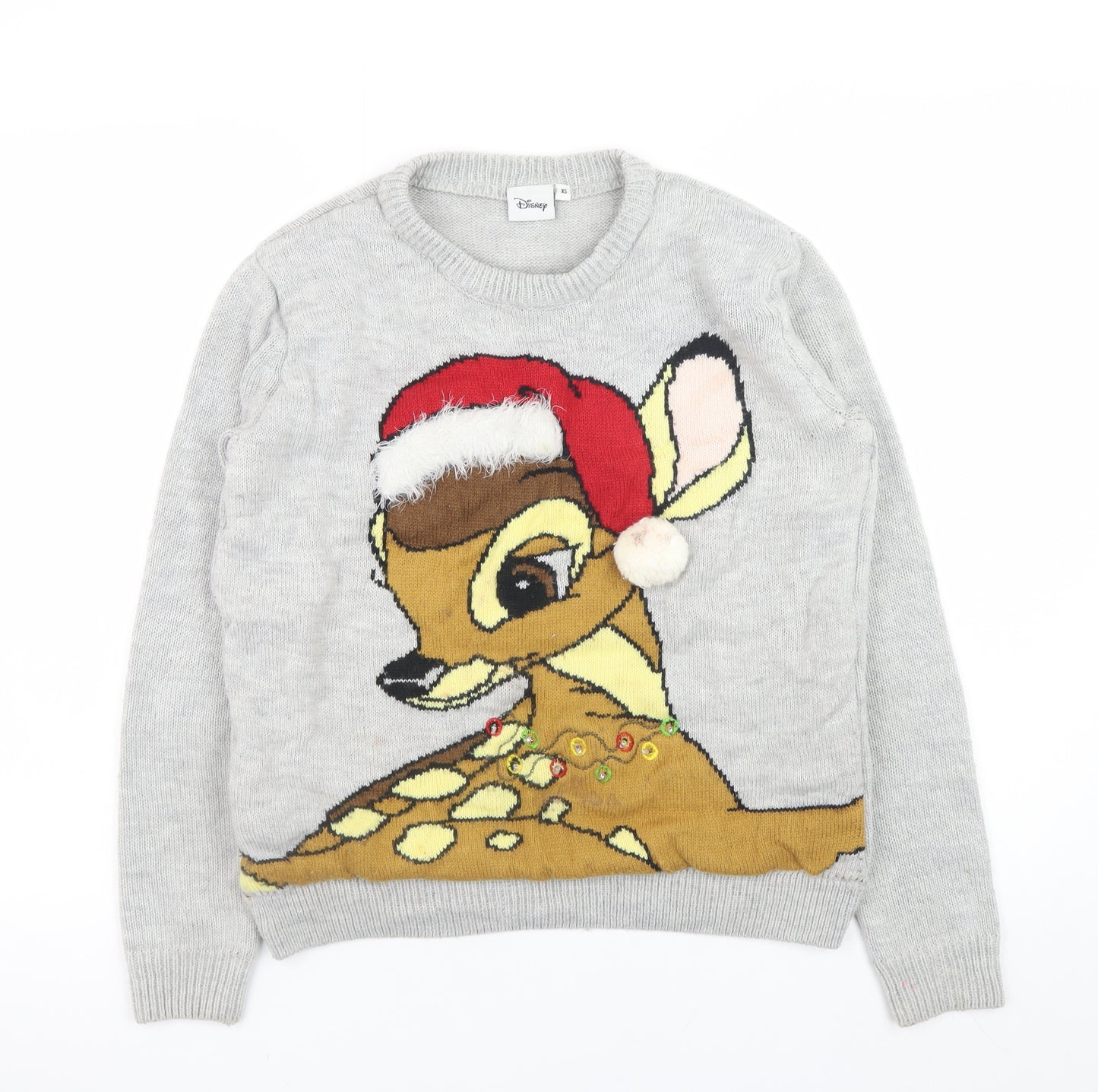 Disney Women’s Grey Bambi Christmas Pullover Jumper XS