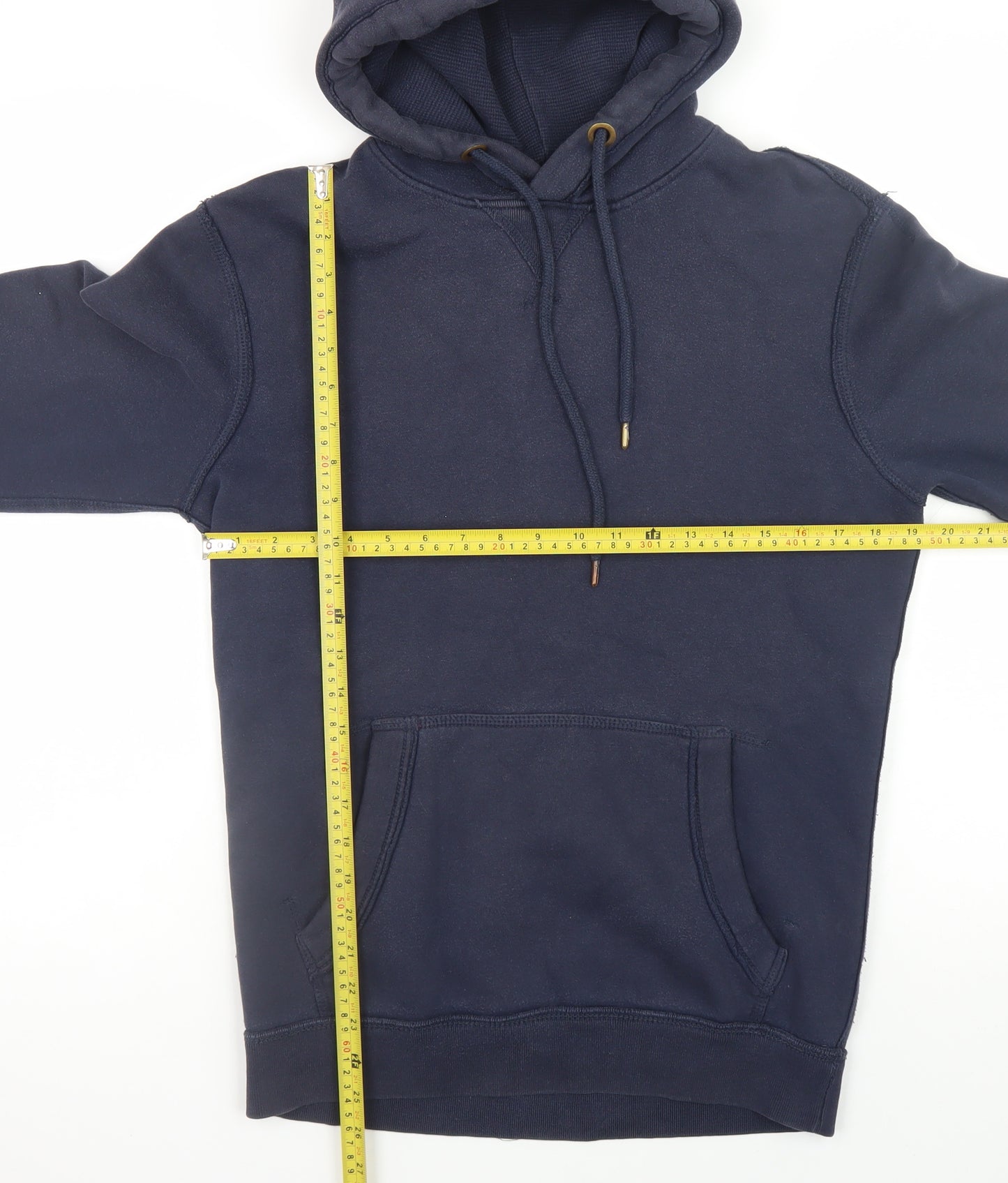 21MEN Men's Blue Pullover Hoodie Size S Graphic Print Fleece Sweatshirt