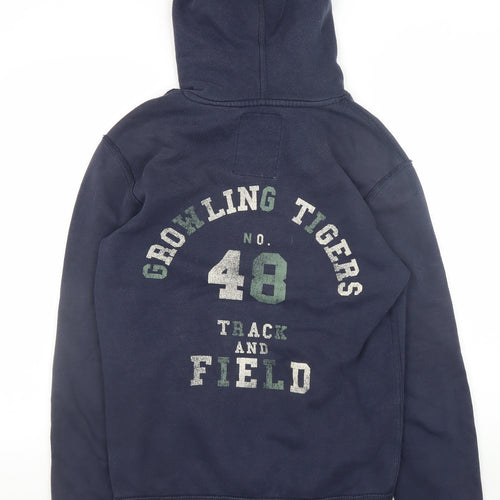 21MEN Men's Blue Pullover Hoodie Size S Graphic Print Fleece Sweatshirt