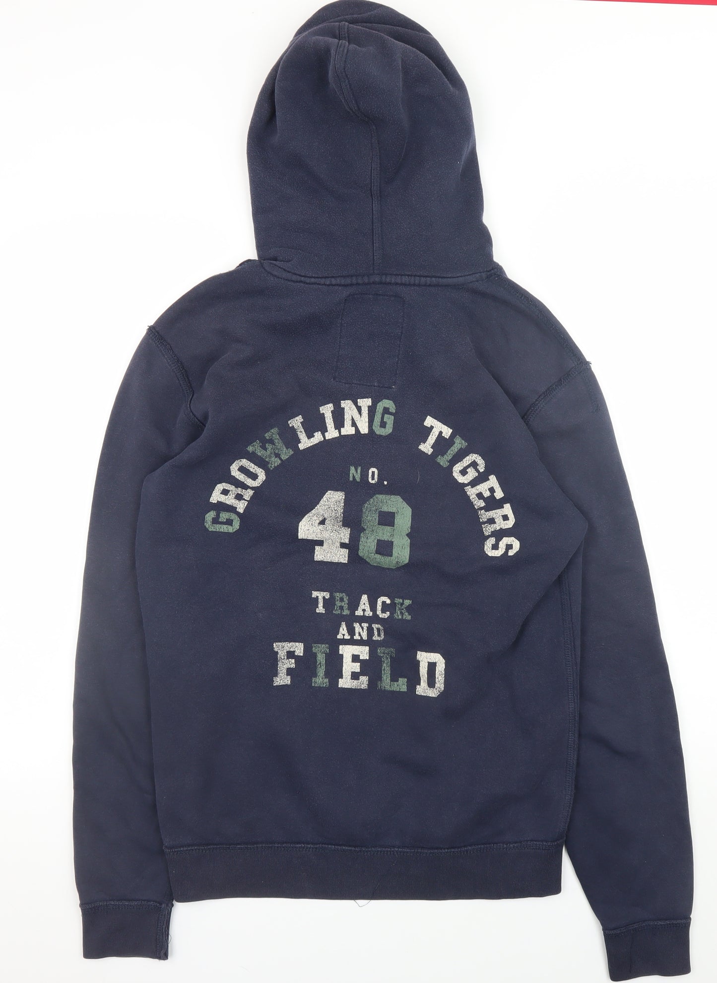 21MEN Men's Blue Pullover Hoodie Size S Graphic Print Fleece Sweatshirt