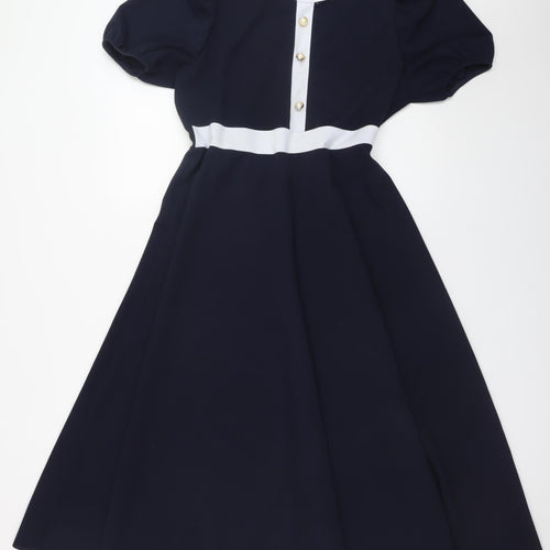 Pala D'oro Womens Blue Fit & Flare Midi Dress XL Puff Sleeve