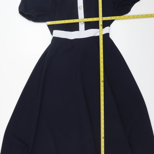 Pala D'oro Womens Blue Fit & Flare Midi Dress XL Puff Sleeve