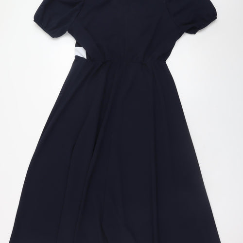 Pala D'oro Womens Blue Fit & Flare Midi Dress XL Puff Sleeve