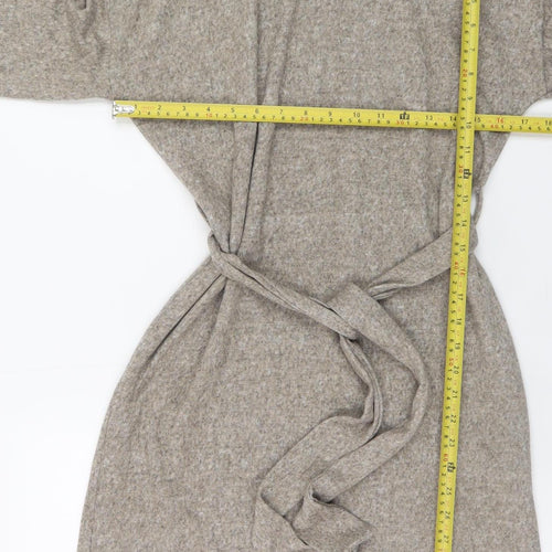 New Look Women Beige Knit Belted Roll Neck Long Sleeve Dress Size 10