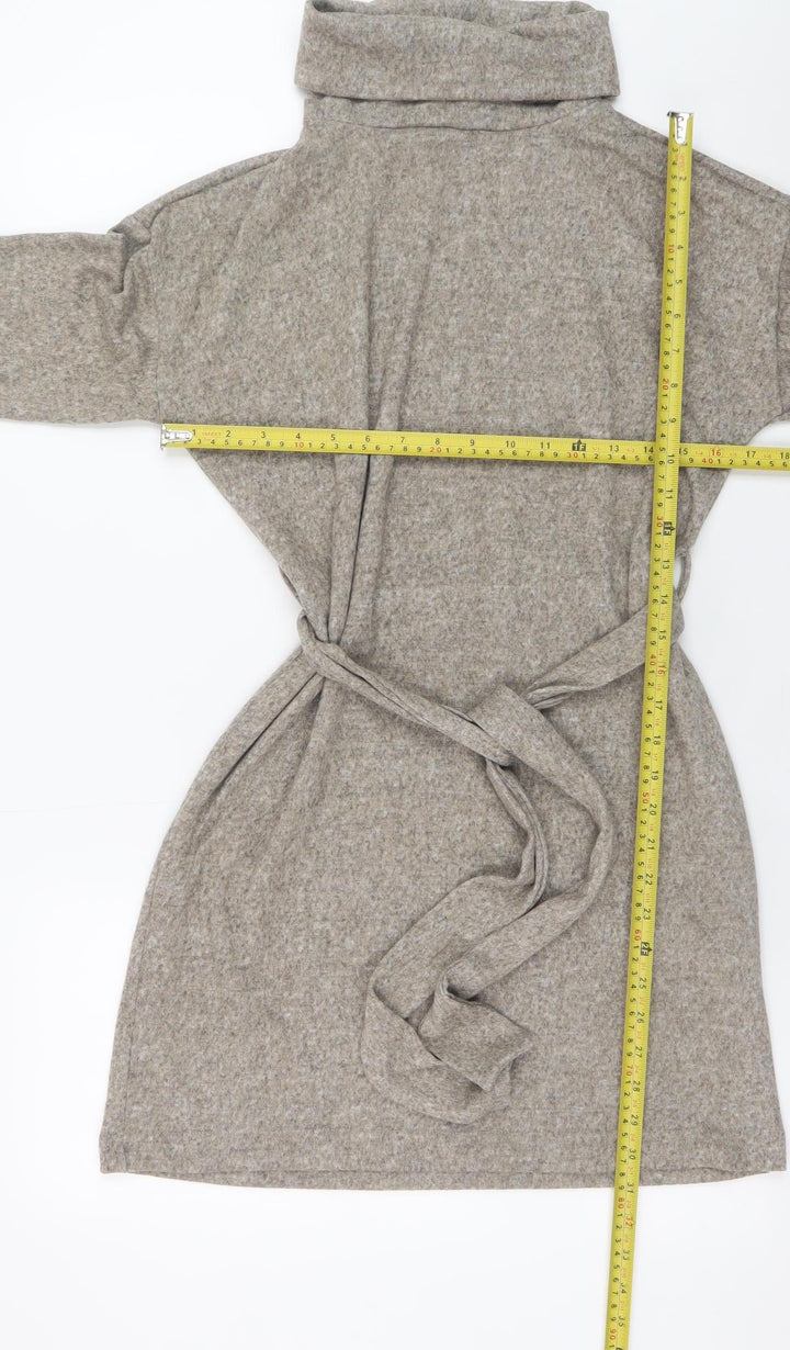 New Look Women Beige Knit Belted Roll Neck Long Sleeve Dress Size 10