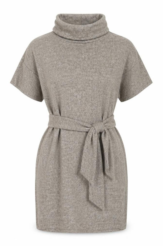 Front view of New Look Women Beige Knit Belted Roll Neck Long Sleeve Dress, size 10