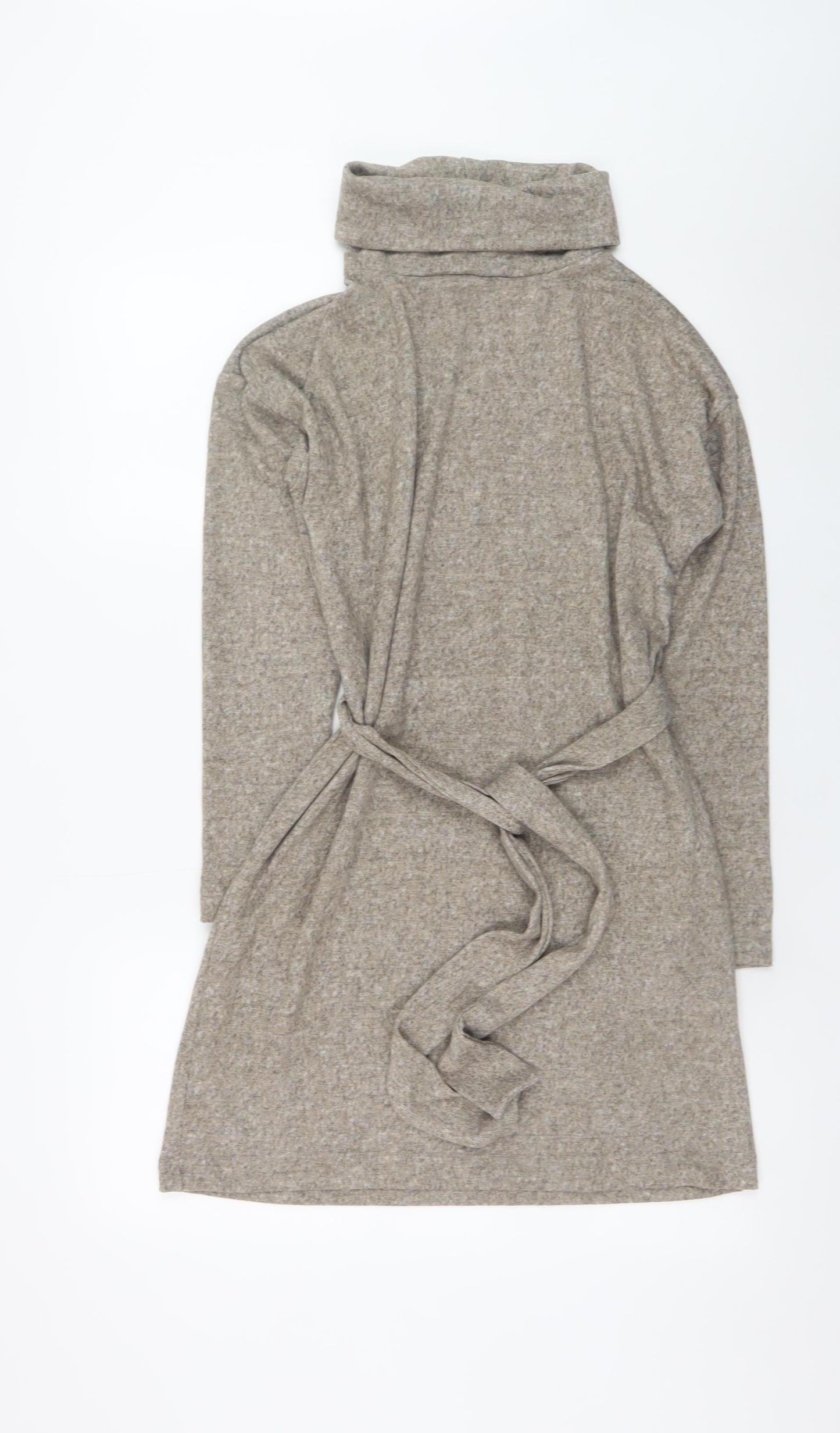 New Look Women Beige Knit Belted Roll Neck Long Sleeve Dress Size 10