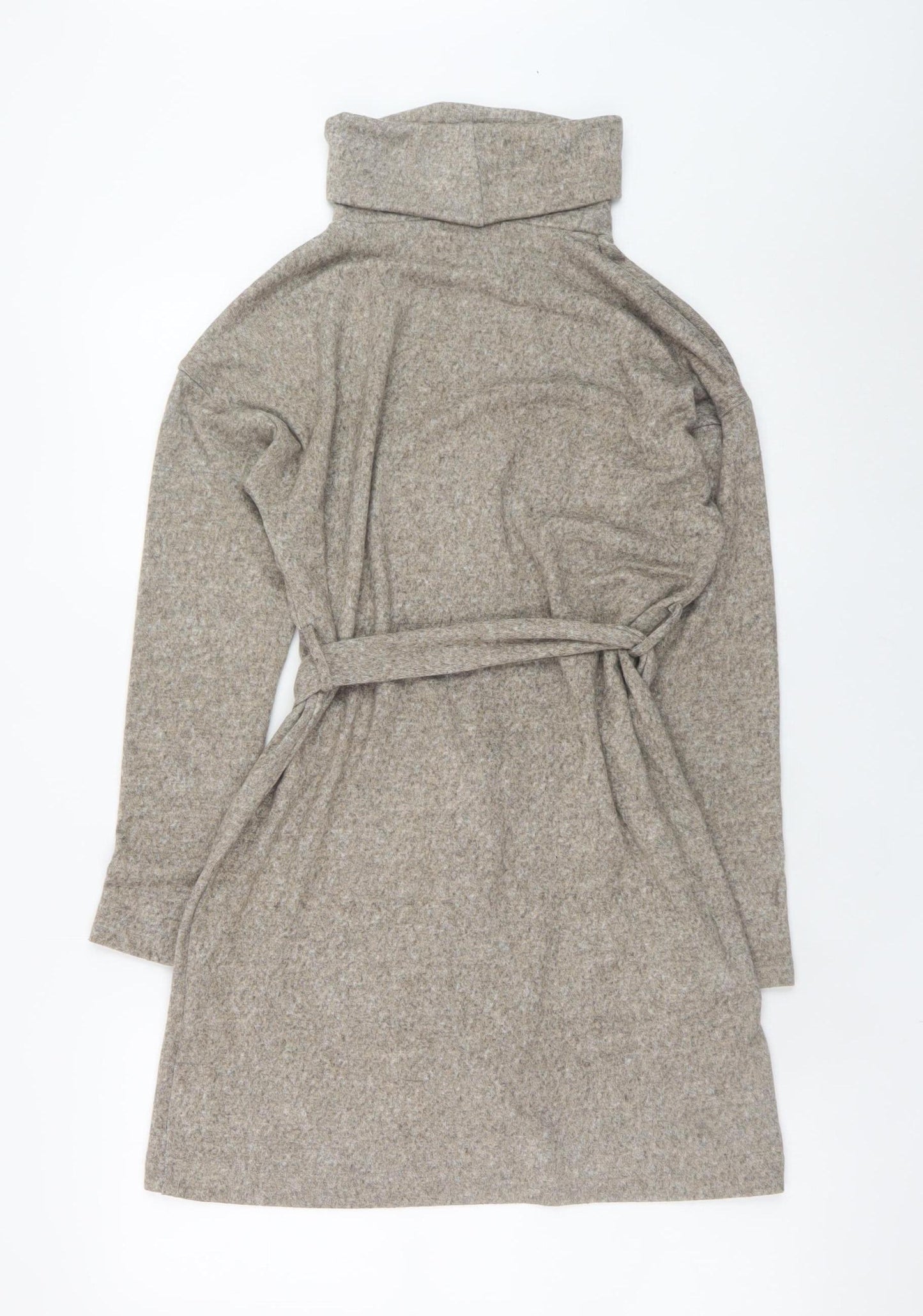 New Look Women Beige Knit Belted Roll Neck Long Sleeve Dress Size 10