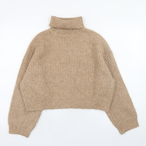 New Look Women Beige Roll Neck Chunky-Knit Jumper M