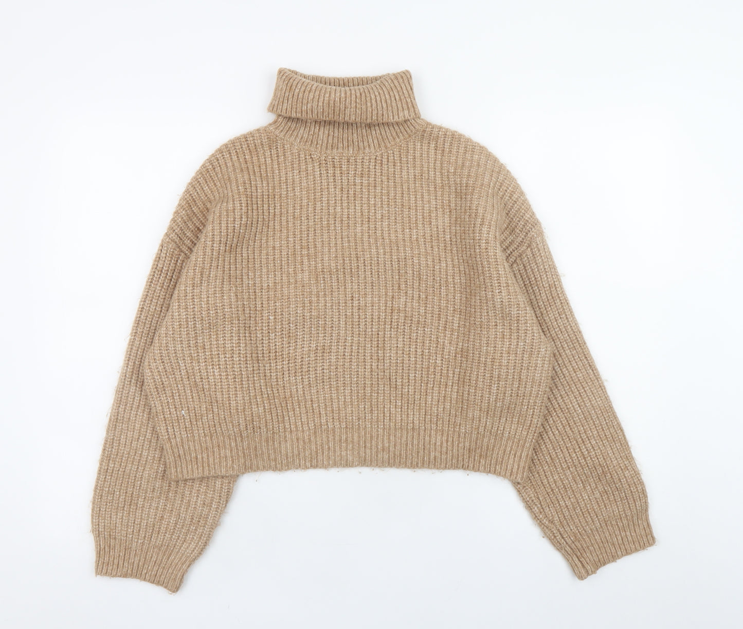 New Look Women Beige Roll Neck Chunky-Knit Jumper M