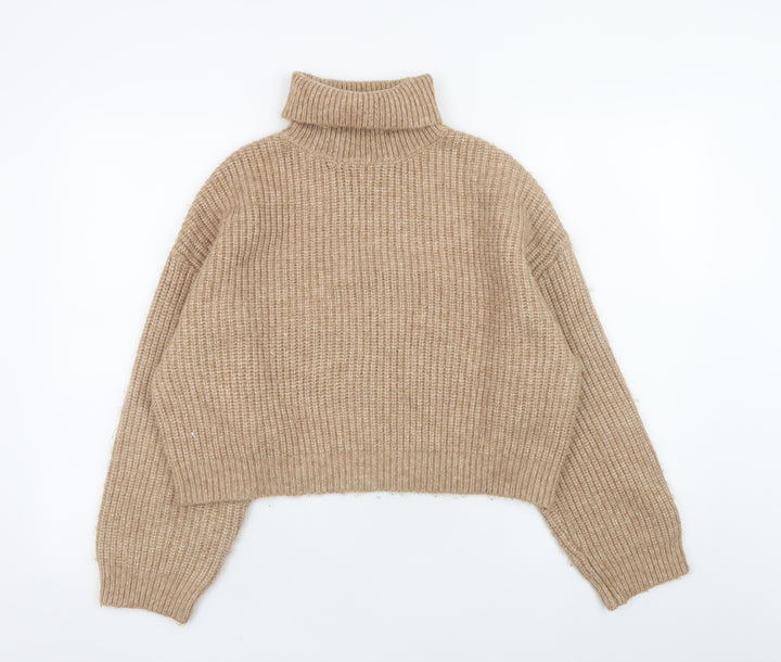 New Look Women Beige Roll Neck Chunky-Knit Jumper M