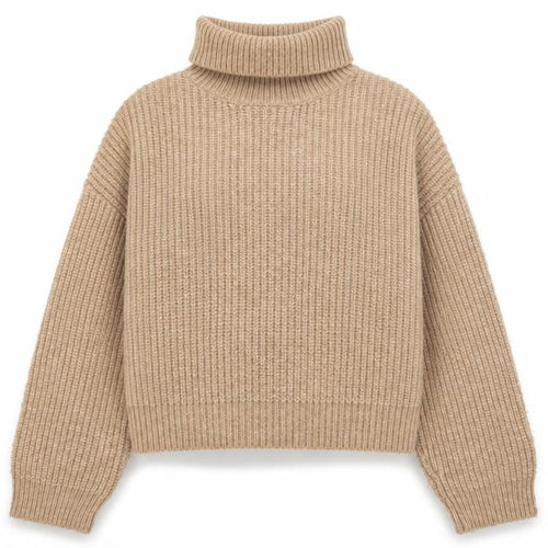 New Look Women Beige Roll Neck Chunky-Knit Jumper M