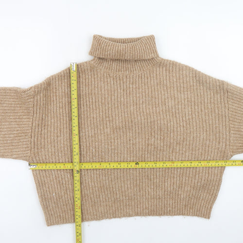 New Look Women Beige Roll Neck Chunky-Knit Jumper M