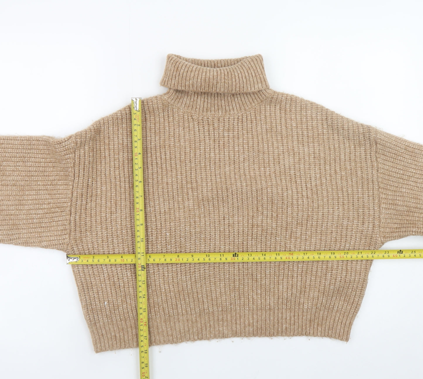 New Look Women Beige Roll Neck Chunky-Knit Jumper M