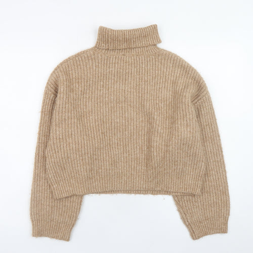 New Look Women Beige Roll Neck Chunky-Knit Jumper M