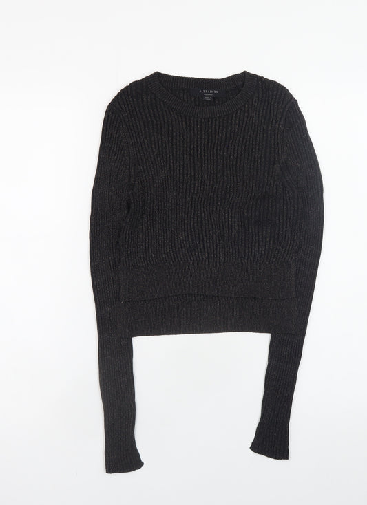 AllSaints Womens Black Ribbed Knit Long Sleeve Basic Blouse Medium