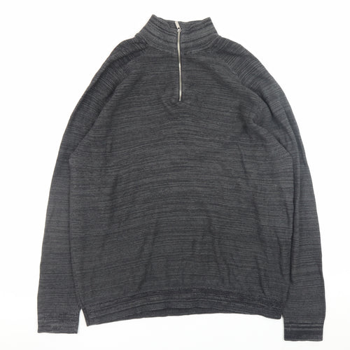 Primark Men's Grey 2XL 1/4 Zip High Neck Cotton Jumper