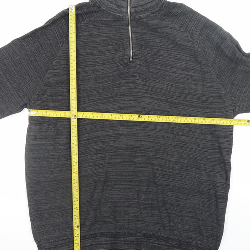 Primark Men's Grey 2XL 1/4 Zip High Neck Cotton Jumper
