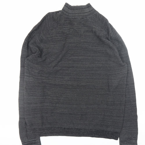 Primark Men's Grey 2XL 1/4 Zip High Neck Cotton Jumper