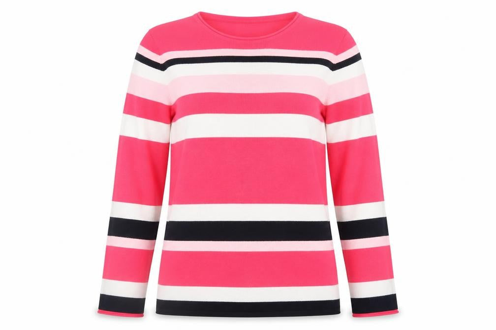Front view of Rabe Women’s Multicoloured Striped Crew Neck Long Sleeve jumper, size UK 12
