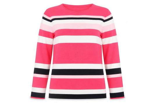 Front view of Rabe Women’s Multicoloured Striped Crew Neck Long Sleeve jumper, size UK 12