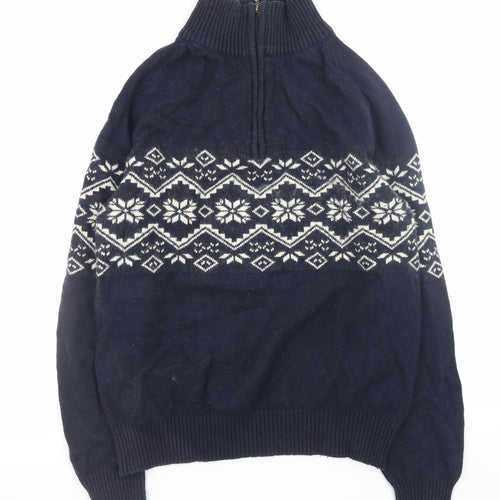 Brice Men's Blue Fair Isle 1/4 Zip Wool Blend Winter Pullover XL