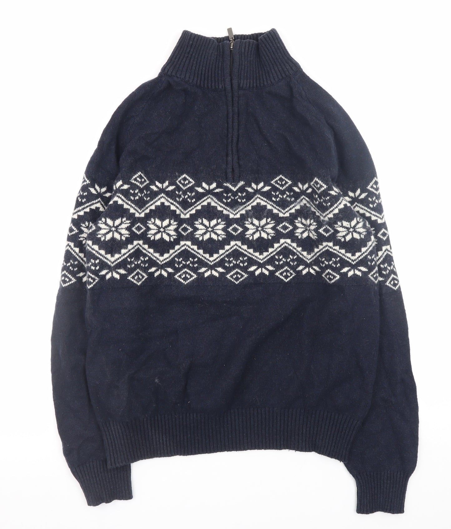 Brice Men's Blue Fair Isle 1/4 Zip Wool Blend Winter Pullover XL