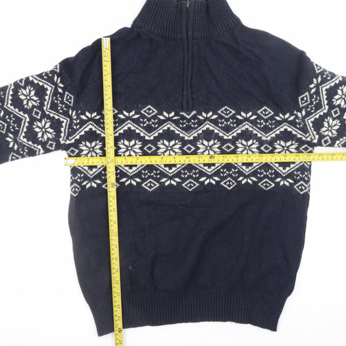 Brice Men's Blue Fair Isle 1/4 Zip Wool Blend Winter Pullover XL