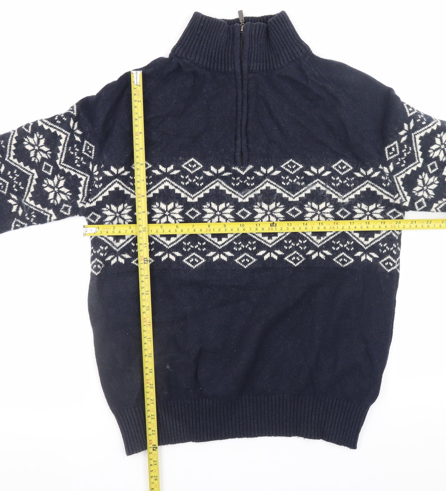Brice Men's Blue Fair Isle 1/4 Zip Wool Blend Winter Pullover XL