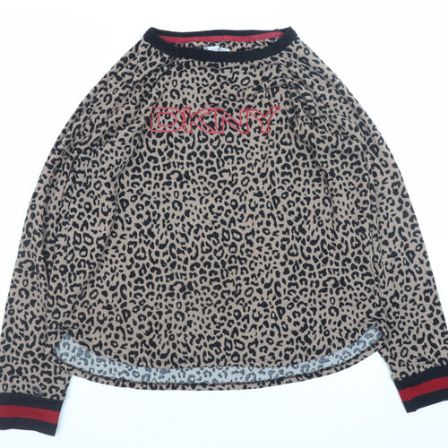 DKNY Women Beige Leopard Print Pullover Jumper Size L Long Sleeve