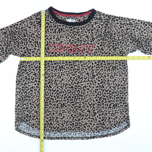 DKNY Women Beige Leopard Print Pullover Jumper Size L Long Sleeve