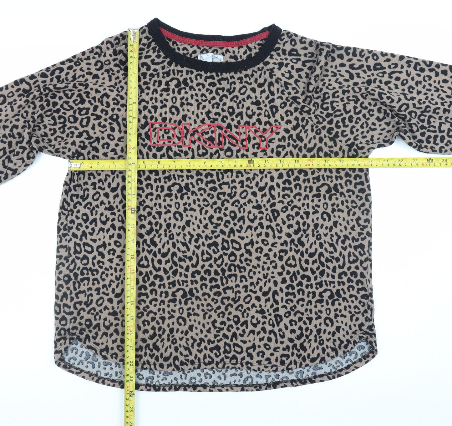 DKNY Women Beige Leopard Print Pullover Jumper Size L Long Sleeve
