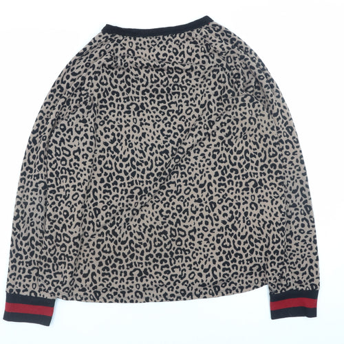 DKNY Women Beige Leopard Print Pullover Jumper Size L Long Sleeve