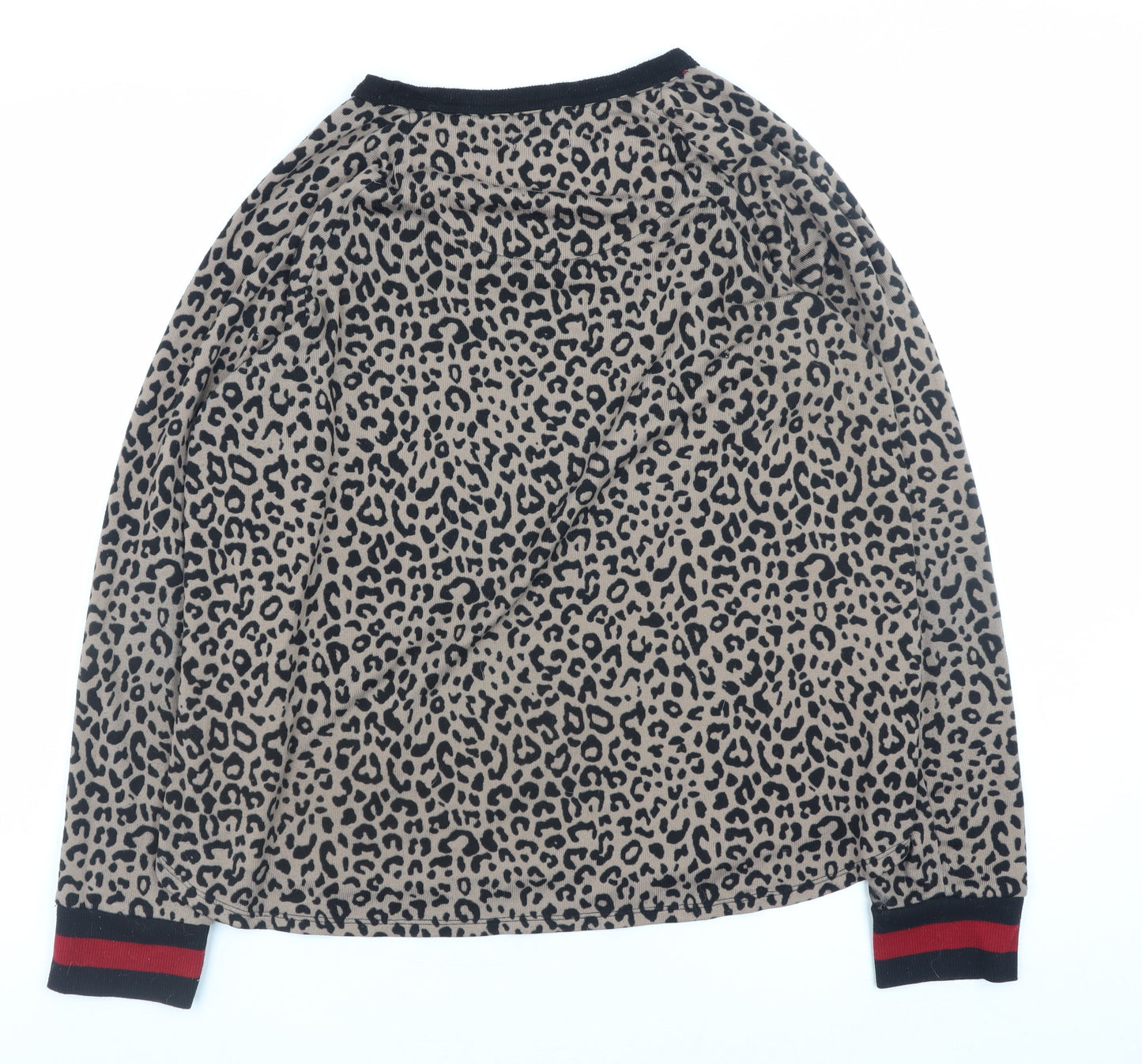 DKNY Women Beige Leopard Print Pullover Jumper Size L Long Sleeve