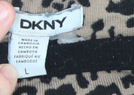 DKNY Women Beige Leopard Print Pullover Jumper Size L Long Sleeve