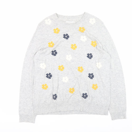 John Lewis Women’s Grey Floral Knit Crew Neck Jumper Size 14