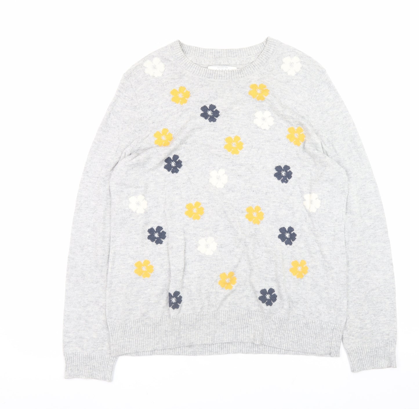 John Lewis Women’s Grey Floral Knit Crew Neck Jumper Size 14
