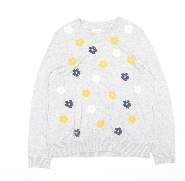 John Lewis Women’s Grey Floral Knit Crew Neck Jumper Size 14