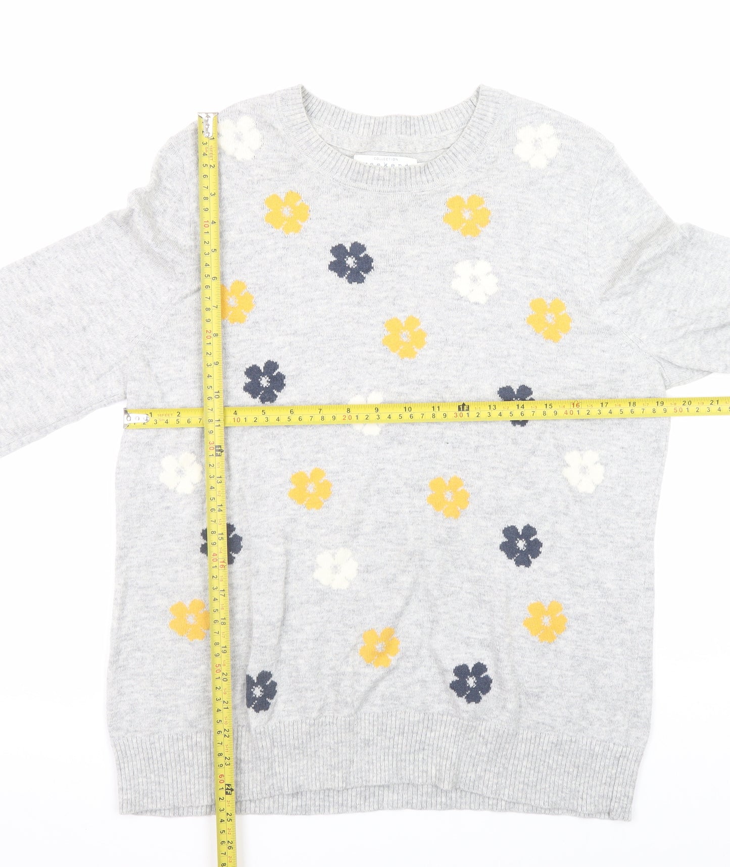 John Lewis Women’s Grey Floral Knit Crew Neck Jumper Size 14